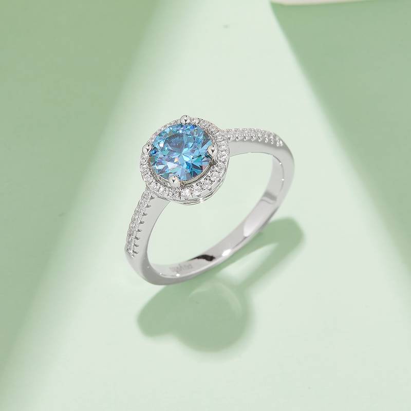 直臂豪华圆包S925银镀白金MoissaniteWomen's Ring1ctD级